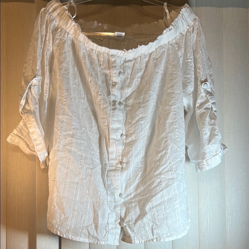 White Ruffled 3/4 Sleeve Blouse